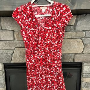Red floral mini dress